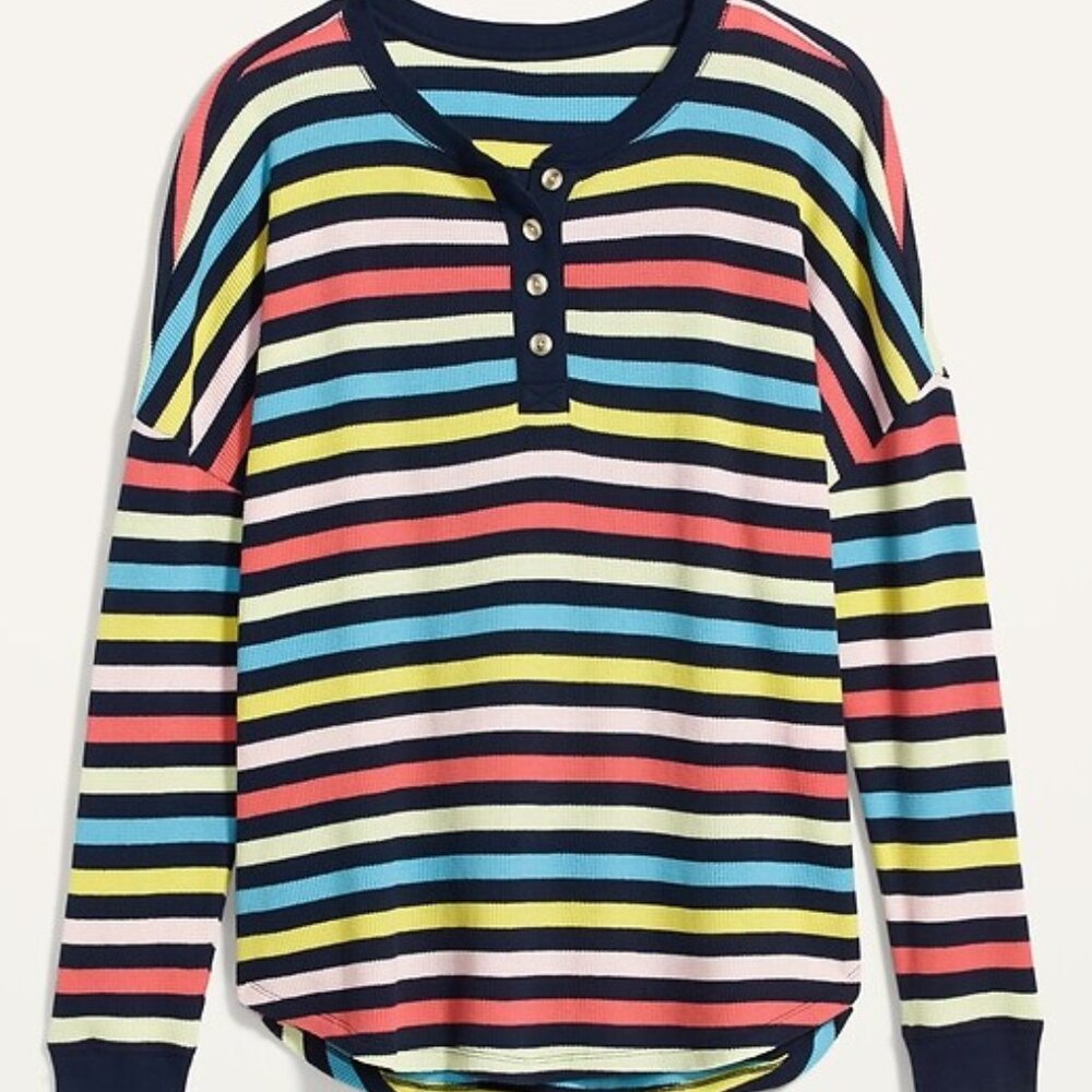Old Navy Multi Stripe Thermal Long Sleeve Henley XS - Picture 5 of 5